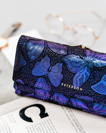 Große Damen-Geldbörse aus Leder mit Druckknopf und Bügelverschluss – Peterson