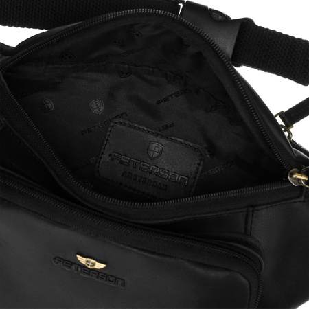 Schwarze Herren-Bauchtasche aus Leder mit Taschen und Schlüssel-Etui – Peterson