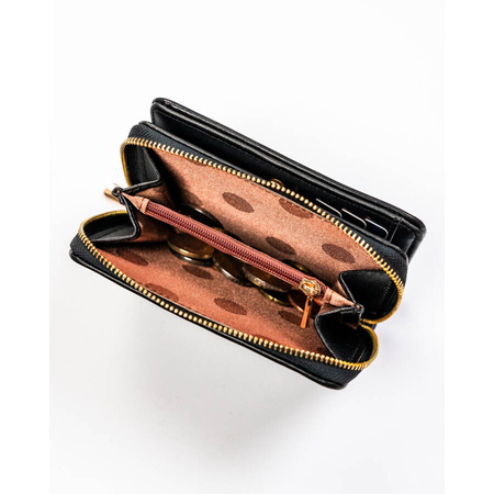 Gesteppte, schwarze Damen-Geldbörse aus Öko-Leder mit Druckknopf- und Reißverschluss – Peterson