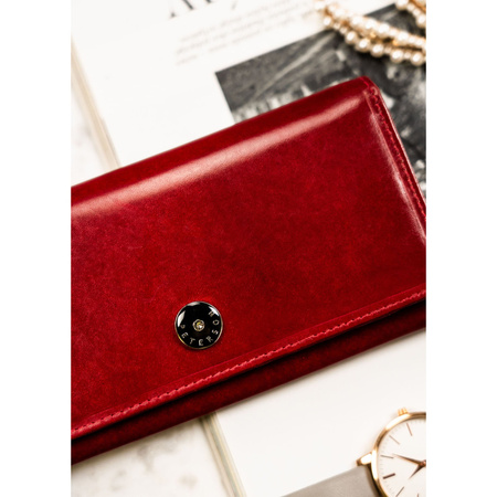 Große Damen Geldbörse rot aus Leder mit Klappe und Druckknopf – Peterson