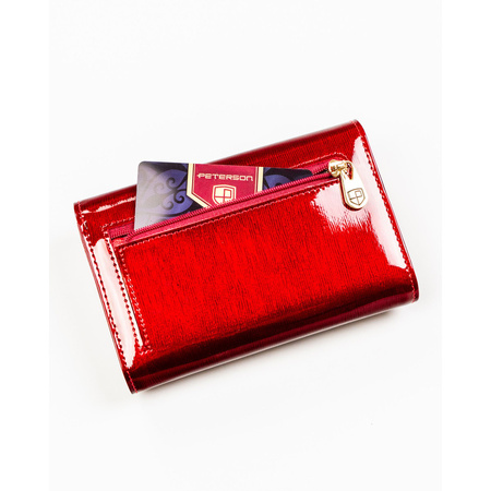 Lackierte, rote Damen-Geldbörse aus Leder mit Druckknopfverschluss - Peterson