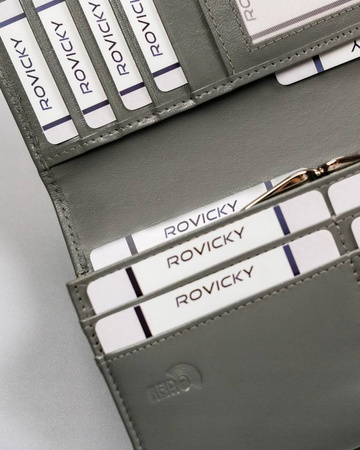 Elegante, längliche Damen Geldbörse mit Überschlag und Druckknopf – Cavaldi