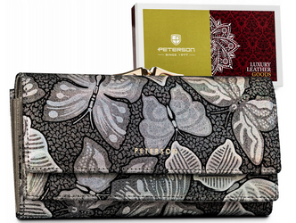 Große Damen Geldbörse aus Leder mit Druckknopf und Bügelverschluss – Peterson