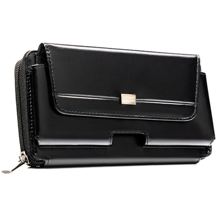 Schwarze, zweifach unterteilte Herren-Handgelenktasche aus Leder mit RFID-System – Rovicky