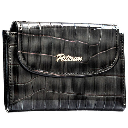Graue Damen-Geldbörse aus Öko-Leder mit Krokodilhautmuster-Prägung - Peterson