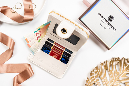 Kleine Damen Geldbörse aus Öko-Leder mit Druckknopf und Reißverschluss – Peterson