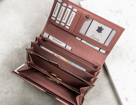 Elegante, längliche Damen Geldbörse mit Klappe und Druckknopf – Cavaldi