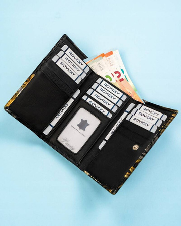 Große Damen Geldbörse mit Druckknopf aus echtem Leder – Rovicky