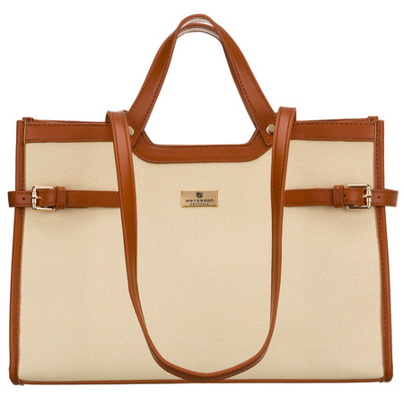 Klassische, große Damenhandtasche in Braun und Ecru – Peterson