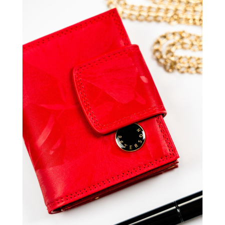 Kleine, rote Damen-Geldbörse aus Leder mit Bügelverschluss und Druckknopf - Peterson