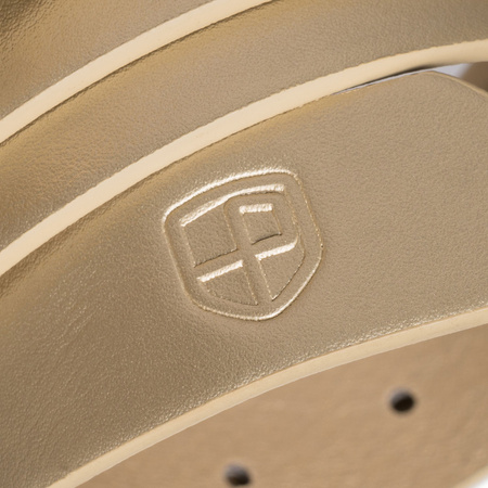 Beiger, schmaler Damen-Gürtel aus Öko-Leder mit goldener Schnalle - Peterson