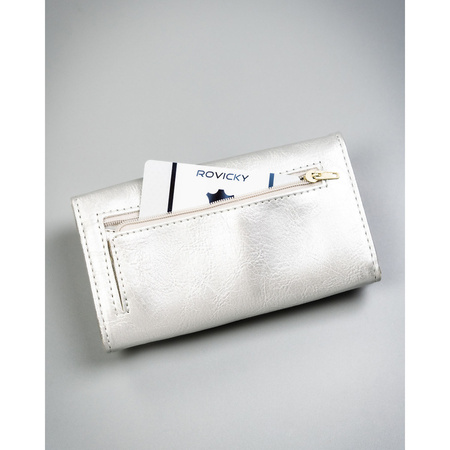 Große, silberne Damen-Geldbörse aus Öko-Leder mit Außenfach - 4U Cavaldi