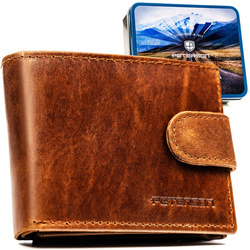 Herren-Geldbörse aus Leder, hellbraun, mit Druckknopfverschluss – Peterson