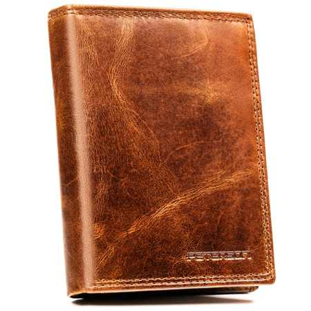 Vertikale Herren-Geldbörse aus Leder in Braun ohne äußeren Verschluss - Peterson