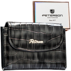 Graue Damen-Geldbörse aus Öko-Leder mit Krokodilhautmuster-Prägung - Peterson