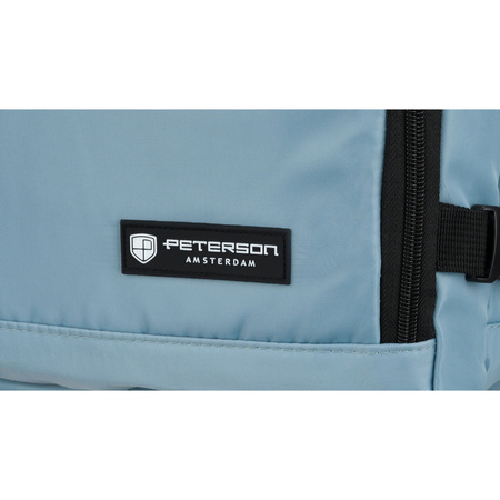 Reise-Rucksack in Blau, zweifach unterteilt und an verstellbaren Schultergurten aufgehängt – Peterson