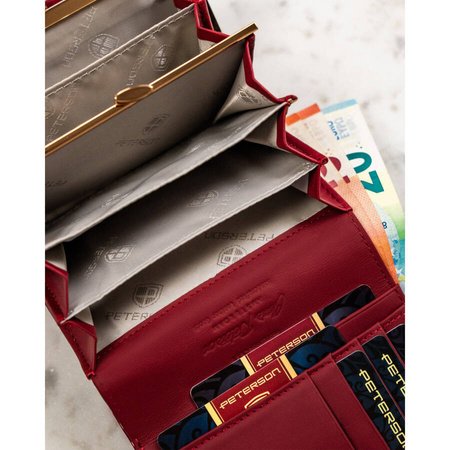 Lackierte Damen-Geldbörse aus Leder mit Druckknopf in Rot - Peterson