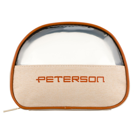 Beige-braune Kosmetiktasche aus Synthetikstoff mit transparentem Einsatz, mit Reißverschluss – Peterson