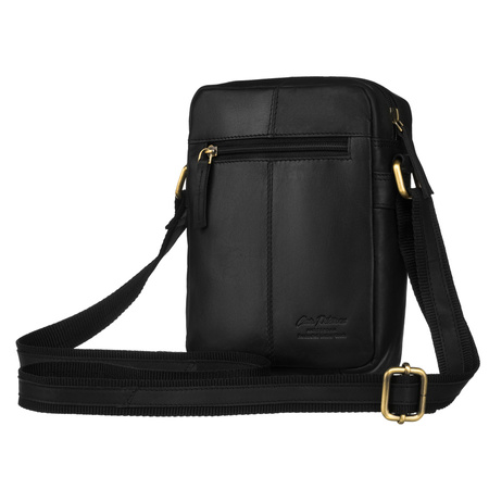 Klassische Herren-Umhängetasche aus Leder in Schwarz mit Taschen und Etui - Peterson