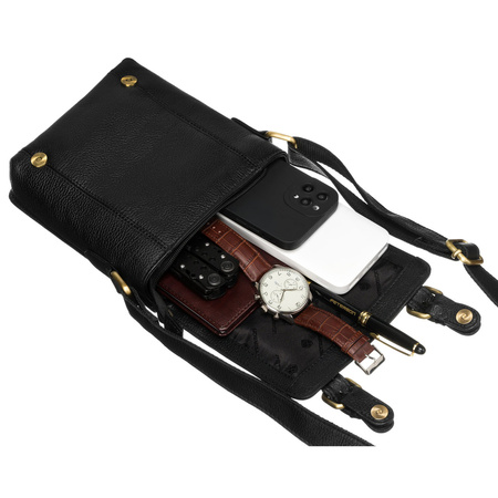 Schwarze Herren-Umhängetasche aus Naturleder mit Reißverschluss und Druckknöpfen - Peterson