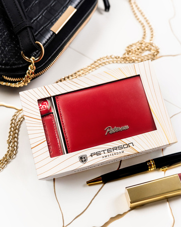 Geschenkset: große Damen Geldbörse und Schlüsselanhänger aus Leder – Peterson