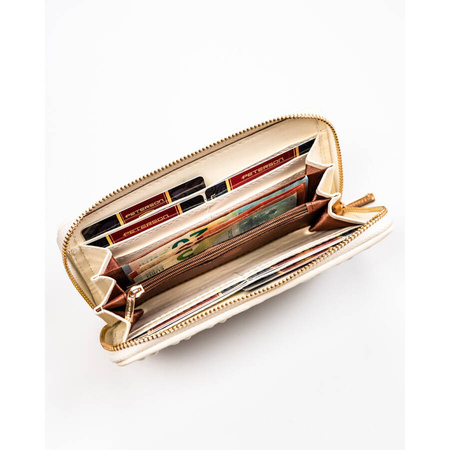 Große Damen Geldbörse aus Öko-Leder in Creme mit Faltenstruktur – Rovicky