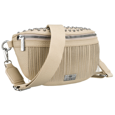 Beige Damen-Gürteltasche aus Öko-Leder, verziert mit Nieten – Peterson