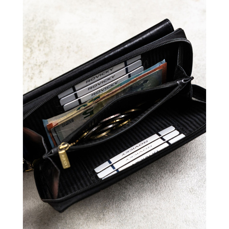 Zweifach unterteilte Herren-Handgelenktasche aus Leder in Schwarz mit Reißverschluss - Rovicky