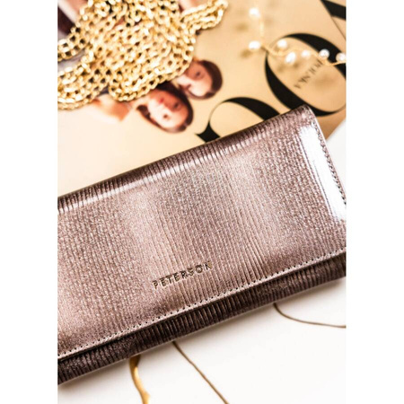 Graue Damen Geldbörse aus lackiertem Echtleder mit Druckknopf – Peterson