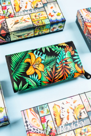 Große Damen Geldbörse aus Leder mit Druckknopf – Rovicky