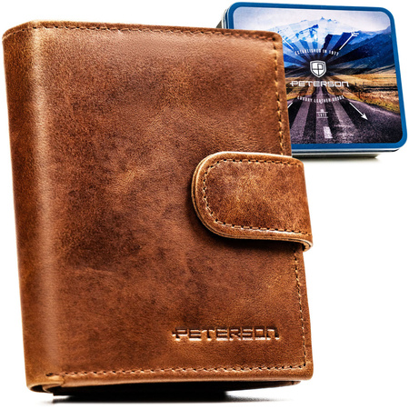 Hellbraune Herren-Geldbörse aus Leder mit RFID-System, mit Druckknopfverschluss – Peterson