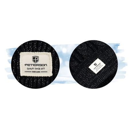 Schwarze, umgeschlagene Damen Mütze mit Bommel – Peterson