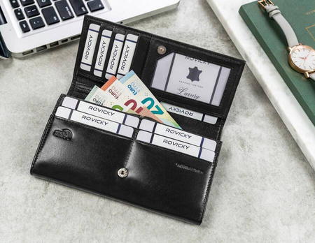 Damen Geldbörse aus Leder mit Druckknopf und RFID-Schutz – Cavaldi