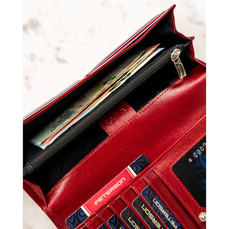Große Damen Geldbörse aus Leder in Rot mit Druckknopfverschluss – Peterson