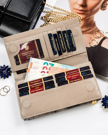 Elegante Damen Geldbörse aus Leder mit Magnet- und Reißverschluss – Peterson