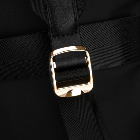 Damen-Rucksack aus schwarzem Nylon mit einem Riemen zur Befestigung am Koffer – Peterson