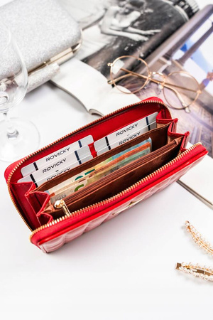 Rote Damen Geldbörse aus Öko-Leder mit gestepptem Element – Rovicky