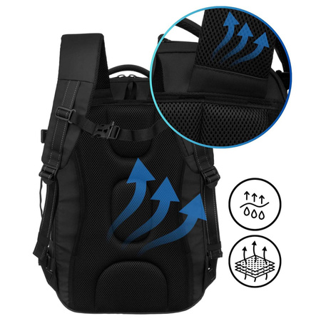 Reiserucksack in Schwarz mit Vakuumfach und USB-Anschluss – Peterson