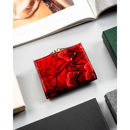 Kleine Damen-Geldbörse aus Leder in Rot mit Druckknopf und Schnappverschluss – Peterson