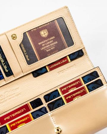 Elegante, beige Damen Geldbörse aus echtem Leder mit Druckknopf – Peterson