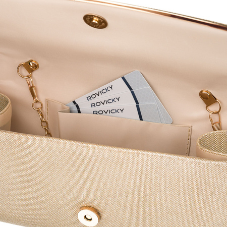 Elegante, goldene Damenhandtasche aus synthetischem Stoff mit Magnetverschluss – Rovicky