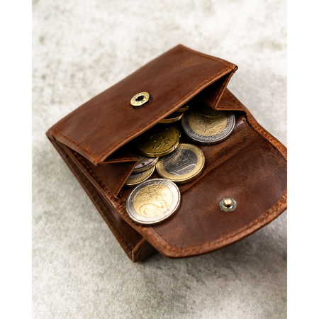 Kleine, braune Herren-Geldbörse aus Leder mit Druckknopfverschluss – Rovicky
