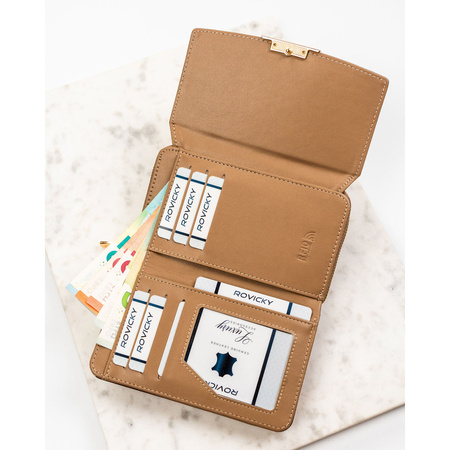 Beige Damen-Geldbörse aus Öko-Leder mit Druckknopfverschluss - Rovicky