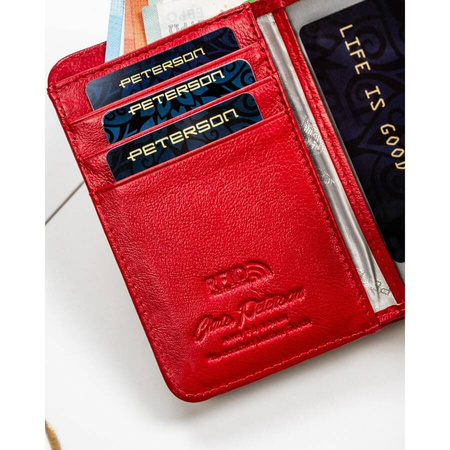 Rote Damen Geldbörse aus lackiertem Echtleder mit Druckknopf – Peterson