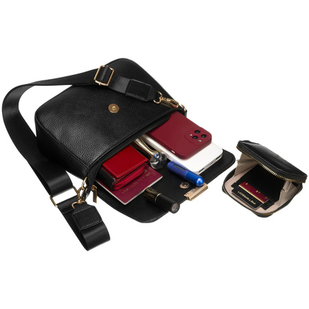 Schwarze Damen-Umhängetasche aus Öko-Leder mit Etui im Set – Peterson