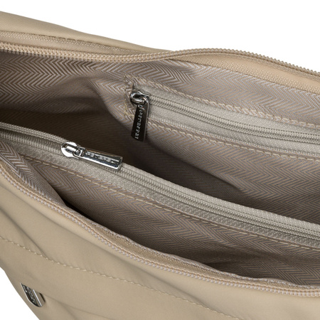 Damen-Handtasche aus Polyester in Hellbeige, mit Reißverschluss und Außentasche – Peterson