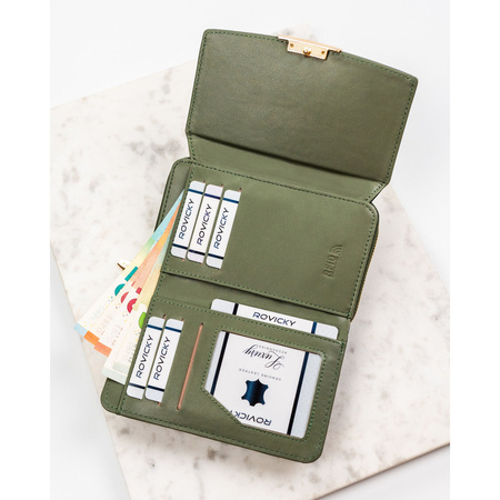 Damen-Geldbörse aus Öko-Leder in Grün, mit Druckverschluss - Rovicky