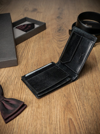 Kompakte schwarze Herren Geldbörse aus hochwertigem Echtleder mit RFID – Rovicky