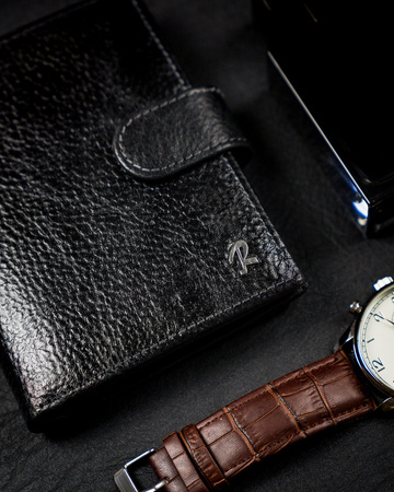 Klassische Herren Geldbörse Hochformat mit Verschluss aus Echtleder mit RFID-Technologie – Rovicky