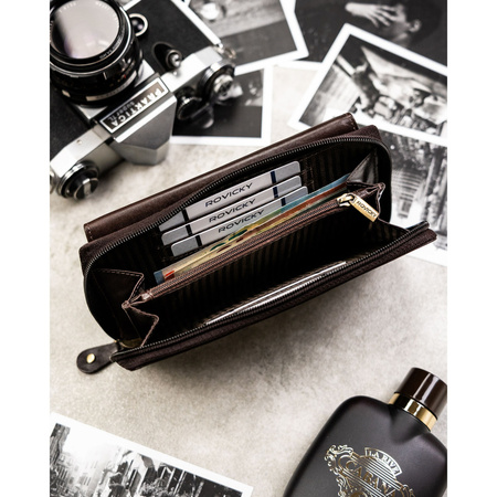 Zweifach unterteilte Herren-Handgelenktasche aus Leder in Braun mit Reißverschluss – Rovicky